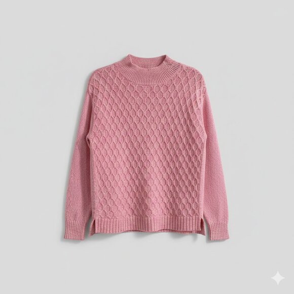 Talbots Sweaters - Talbots Honeycomb Cable Knit Women's Medium Pink Mock Neck Pullover Sweater EUC